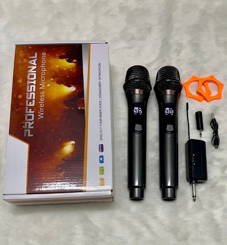 Bộ 2 Micro không dây UHF pin sạc Xám